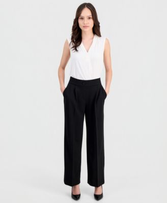 Petite Pleated Faux-Fly Pull-On Pants image