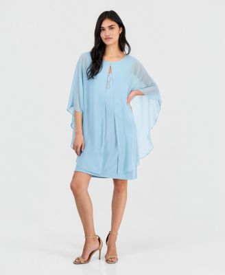 Connected - Petite Chiffon-Overlay Cape Dress