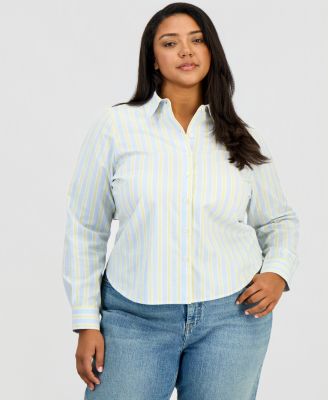 On 34th - Trendy Plus Size Tie-Back Button-Front Shirt