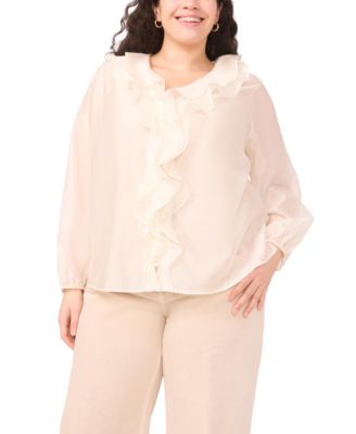 Vince Camuto - Plus Size Ruffle Front Long-Sleeve Blouse