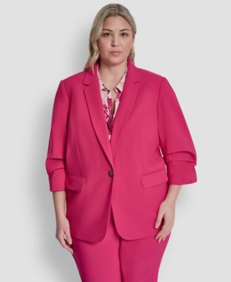 DKNY - Plus Size 1-Button Ruched-Sleeve Blazer