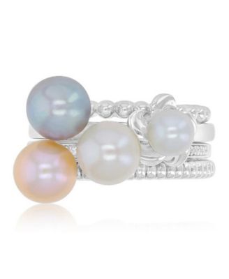 Macy's - Imitation Pearl & Diamond (0.054 ct. t.w.) Stackable Ring