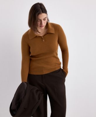 MANGO - Women's Polo-Neck Ribbed Sweater