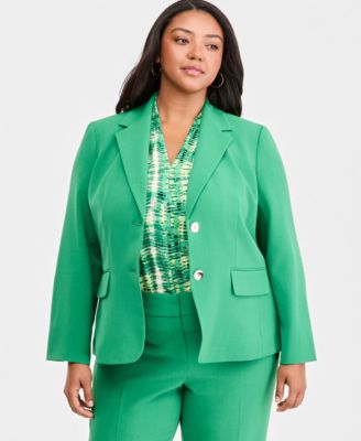 Kasper - Plus Size Notch-Lapel Button-Front Crepe Blazer