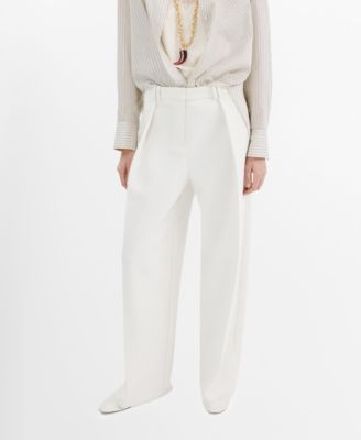 MANGO - Women's Wide-Leg Mid-Rise Pleated Pants