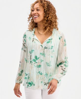 JM Collection - Women's Reve Garden Foiled Ruffle Blouse