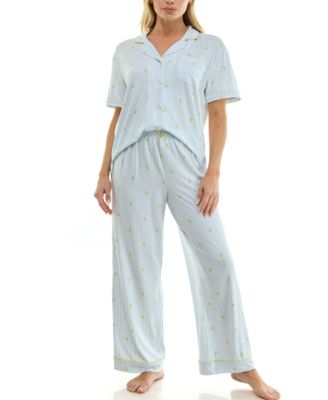 Jaclyn Intimates - Women's Notch Collared Top and Pajama Pants, 2-Piece Set