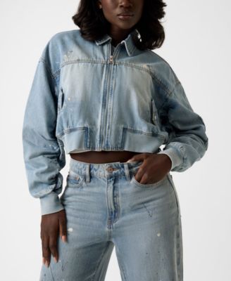 GUESS - Women's Anna Collared Cropped Bomber Jacket