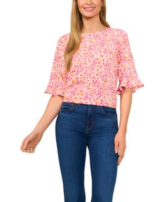 CeCe - Women's Ruffle Cuff Crewneck Blouse