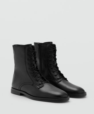 MANGO - Women's Lace-Up Leather Ankle Boots