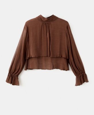 MANGO - Women's Ruffled High-Neck Blouse