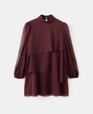 MANGO - Women's Draped Collar Ruffled Dress