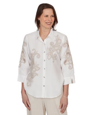 Alfred Dunner - Petite Scroll Soutache Button-Front Collared Top