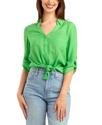 BCX - Women's Textured Button Front Top