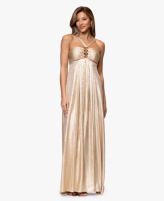 XSCAPE - Petite Metallic Hardware Halter Neck Gown