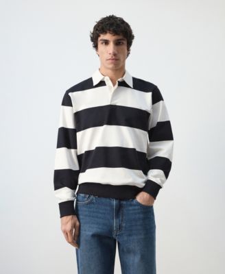 MANGO - Men's Cotton Striped Polo Sweatshirt