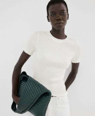 MANGO - Women's Ribbed Knit T-Shirt