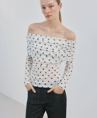 MANGO - Women's Polka-Dot Strapless Shirt