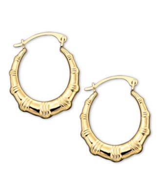 Diamond Fascination - 10k Gold Hoop Earrings, Small Bamboo