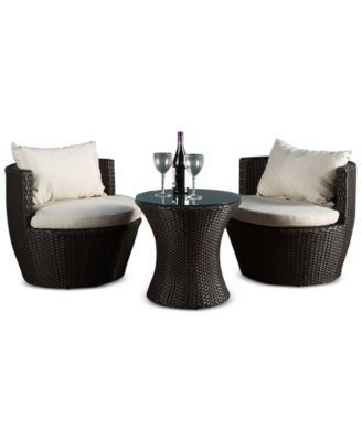 Noble House - Ballston PE Wicker 3-Pc. Chat Set, Direct Ship