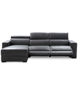 Nevio 115" 3-pc Leather Sectional Sofa with Chaise, 2 Power Recliners and Articulating Headrests, Created for Macy's image