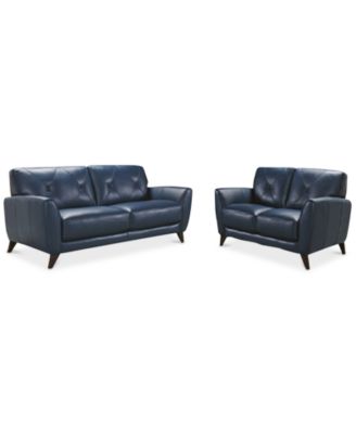 Myia 82" Tufted Back Leather Sofa and 62" Loveseat Set, Created for Macy's image