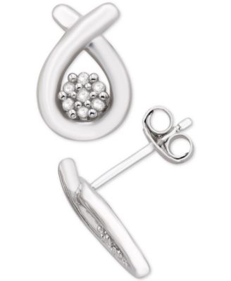 Macy's - Diamond Cluster Stud Earrings (1/10 ct. t.w.) in Sterling Silver