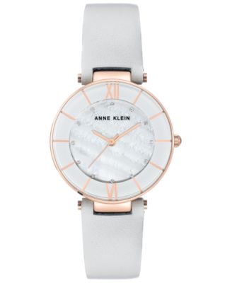 Anne Klein - Women's Light Gray Leather Strap Watch 32mm