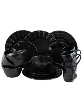 Elama - Retro Chic 16-Piece Glazed Dinnerware Set in Black