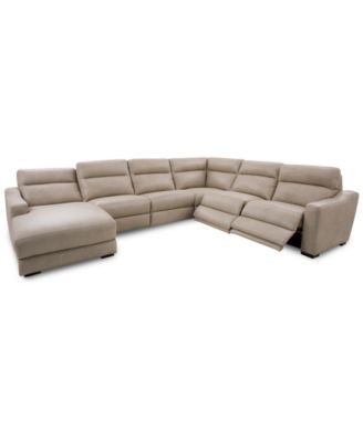 CLOSEOUT! Gabrine 6-Pc. Leather Sectional with 2 Power Headrests & Chaise, Created for Macy's image