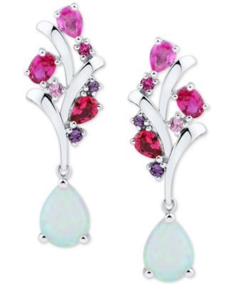Macy's - Multi-Gemstone Cluster Drop Earrings (2 ct. t.w.) in Sterling Silver