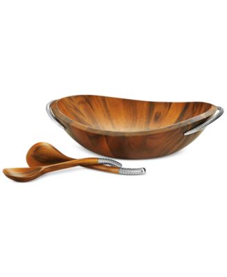 Nambe Braid 20" 3 piece Wood Salad Bowl with Servers image