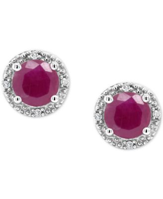 Macy's - Ruby (1-1/5 ct. t.w.) & Diamond Accent Stud Earrings in Sterling Silver
