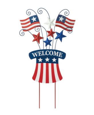 Wooden and Metal Patriotic Flags Yard Stake or Wall Decor Kd, Two Function, 30.25" image