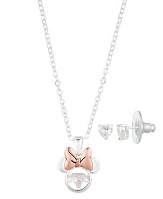 Cubiz Zirconia Minnie Mouse Necklace and Earring (0.43 ct. t.w.) in 14K Gold Flash Plated Set 3 Piece image