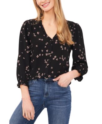 CeCe - Women's Floral-Print Button-Front Blouse