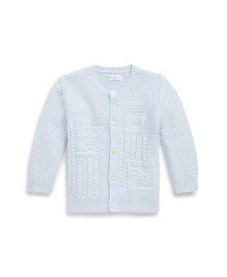 Baby Boys or Girls Contrast-Knit Cotton Long Sleeves Cardigan image