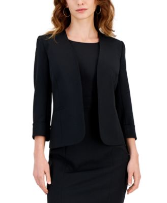 Kasper - Women's Stretch Crepe Open-Front Roll-Sleeve Jacket