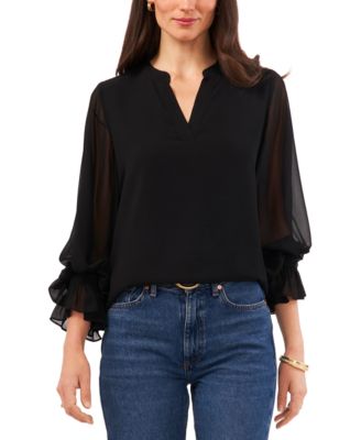 Vince Camuto - Women's Split-Neck Long-Sleeve Blouse