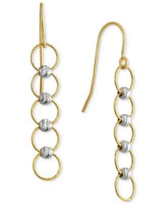 Macy's - Circle & Bead Two-Tone Linear Drop Earrings in 10k Gold