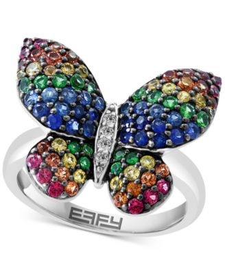 EFFY Collection - Multi-Sapphire (1-5/8 ct. t.w.) & Tsavorite (1/3 ct. t.w.) Butterfly Statement Ring in Sterling Silver