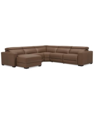 Nevio 124" 5-Pc. Leather Sectional with 2 Power Recliners, Headrests and Chaise, Created For Macy's image