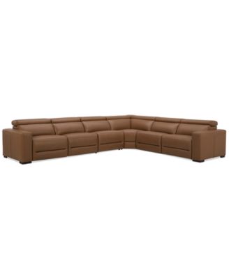 Furniture - Nevio 157" 6-Pc. Leather Sectional with 2 Power Recliners and Headrests