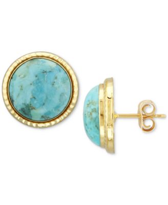 Macy's - Turquoise Hammered-Frame Stud Earrings in 14k Gold