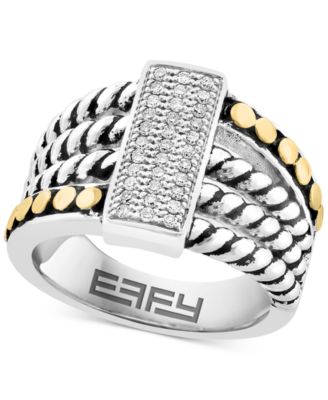EFFY Collection - Diamond Rectangular Cluster Multirow Ring (1/8 ct. t.w.) in Sterling Silver & 18k Gold-Plate