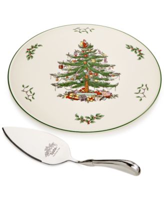 Christmas Tree Cake Plate with Metal Server image