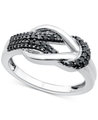 Macy's - Black Diamond Polished Interlocking Ring (1/6 ct. t.w.) in Sterling Silver
