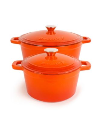BergHOFF - Neo 4Pc Cast Iron Set: 3qt Covered Dutch Oven  & 7qt Covered Stockpot, Orange