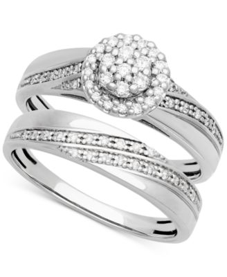 Diamond Halo Cluster Diagonal Two Row Bridal Set (1/4 ct. t.w.) in 14k White Gold image