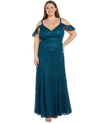 R & M Richards - Plus Size Sequin Lace Cold-Shoulder Gown